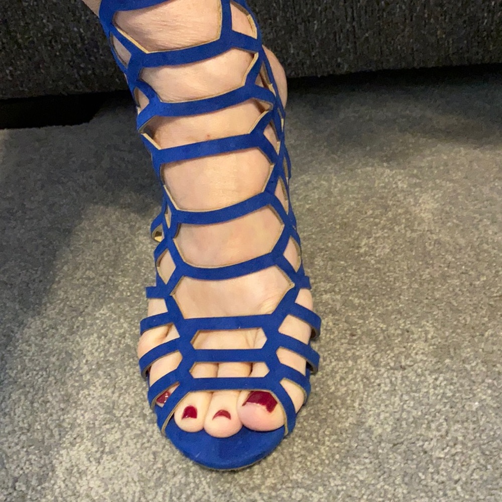 Royal blue strappy high heels